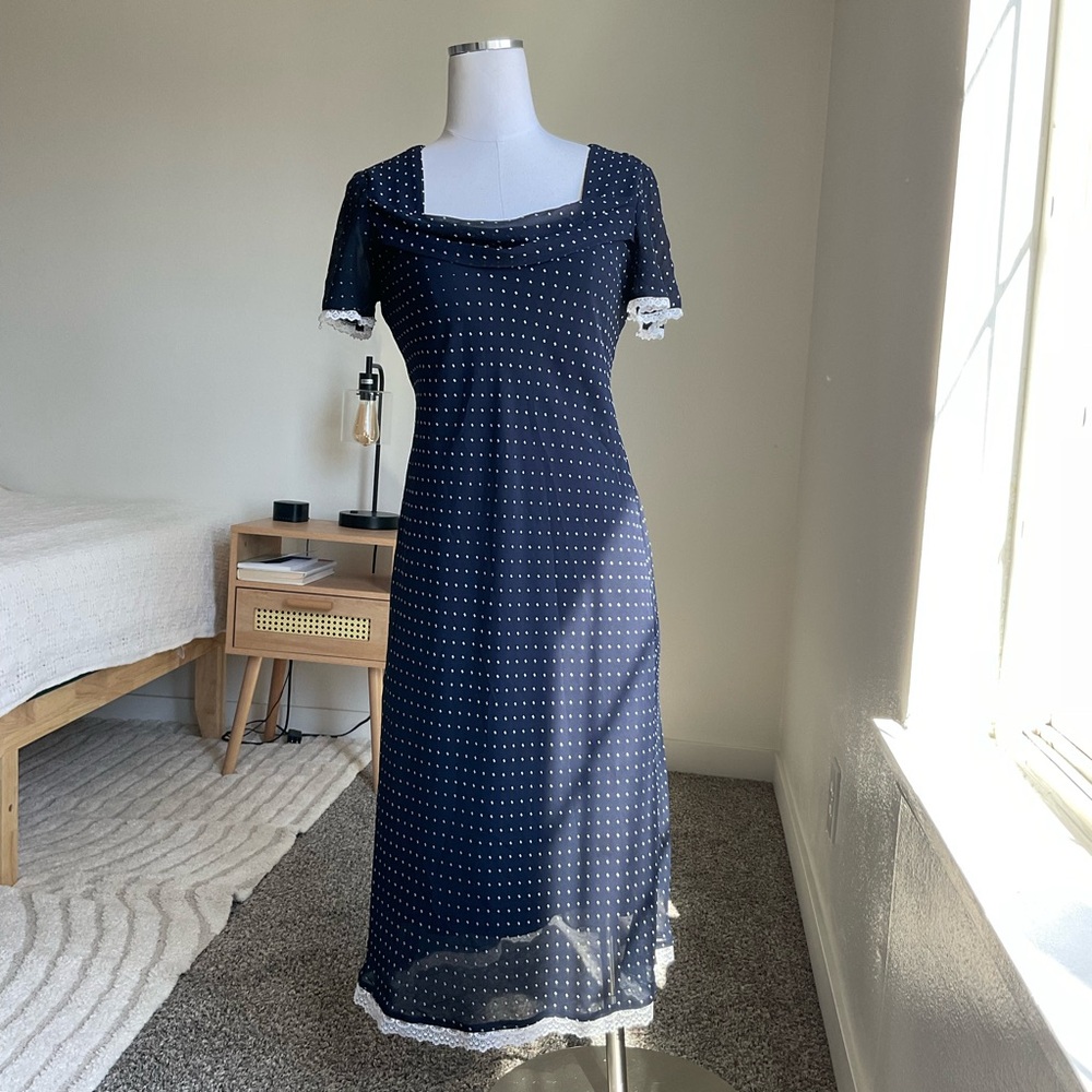 Vintage Connected Apparel Coquette Polka Dot Midi Dress